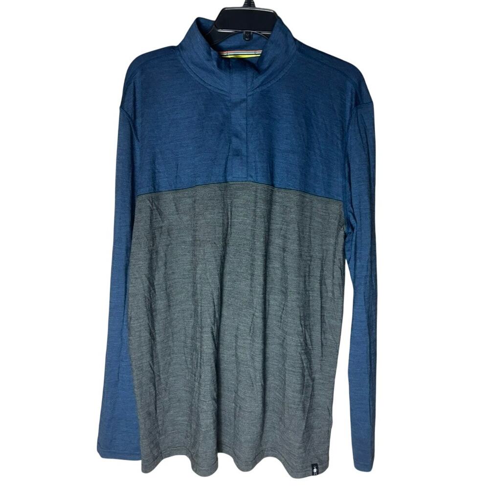 Smartwool Merino Sport 150 Colorblock 1/4-Zip Pullover in Dark Denim Charcoal
